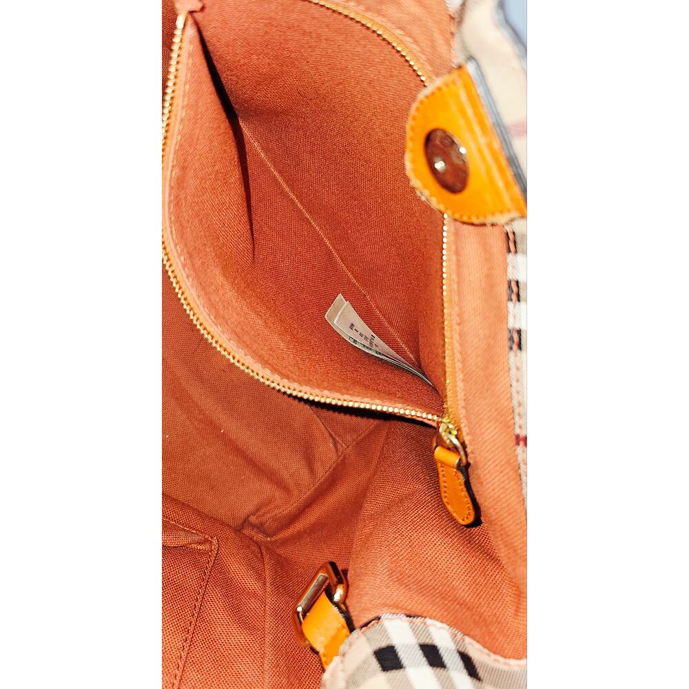 Burberry Orange Leather Haymarket Check Coated Canvas Canterbury Tote Bag - Picture 11 of 16